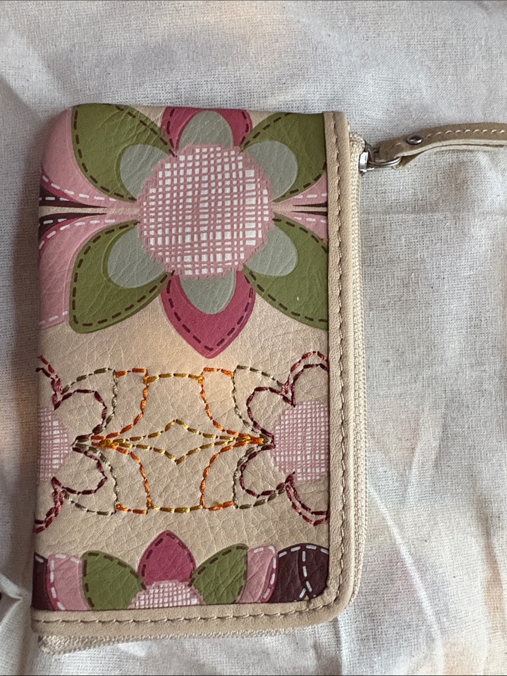 Fossil Floral Zip Wristlet in Pink, Green & Cream